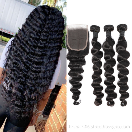 3 Bundles Curly Loose Deep Wave with 4x4 Lace Closure Remy Unprocessed Virgin Brazilian Hair